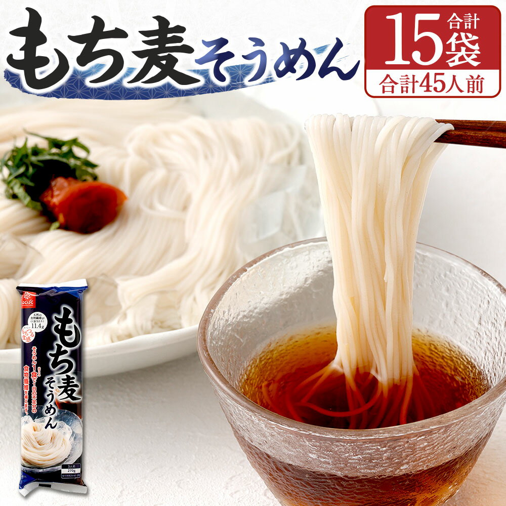 【ふるさと納税】もち麦そうめん 計4.05kg（270g×15袋） 素麵 ソーメン そうめん 麵類 乾麵 もち麦 食物繊維 惣菜 国産 山梨県 中央市 送料無料