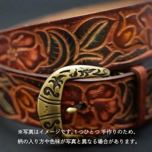 牛革ベルト（茶色かすれ染め）【太さ35mm / 厚さ3.7mm / L(130cm)】　牛革 父の日 手作り ベルト 革製品 [BE004ya-L]