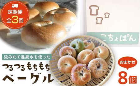 ＜２か月に１度のお届け！全3回 定期便＞おんせんベーグル【8種類8個！】～ゆふいんの汲みたて温泉水を使ったつるつるもちもちのベーグル～