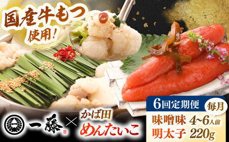 【全6回定期便】【もつ鍋一藤×かば田】国産黒毛和牛肉のもつ鍋味噌(4-6人前)とかば田の辛子明太子 コラボセット 桂川町/Smallcompany株式会社 [ADBX023] もつ鍋 明太子 セット