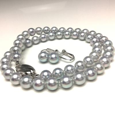 ふるさと納税 志摩市 アコヤ真珠ネックレス・イヤリングセット  7.0〜7.5ミリ　ブルーグレー系　高品質パール