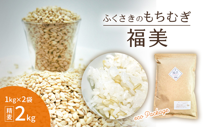 ふくさきのもちむぎ「福美」精麦1kg×2袋 2kg eco Package エコパッケージ