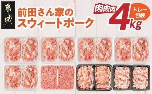 
                  「前田さん家のスウィートポーク」肉肉肉4kgセット_19-89-002-4kg-CF_(都城市) 豚肉 豚 ブランド豚 ロース バラ 切り落とし ひき肉 セット 4kg 大容量 肉 料理 アレンジ
                