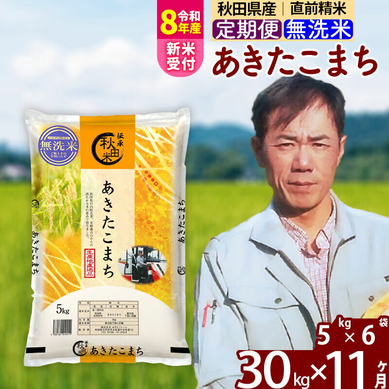 【ふるさと納税】※R8産新米予約※ 《定期便11ヶ月》秋田県産 あきたこまち 30kg【無洗米】(5kg小分け袋) 2026年産 令和8年産 お届け周期調整可能 隔月に調整OK お米 みそらファーム [みそらファーム 秋田 お米 あきたこまち 米どころ]