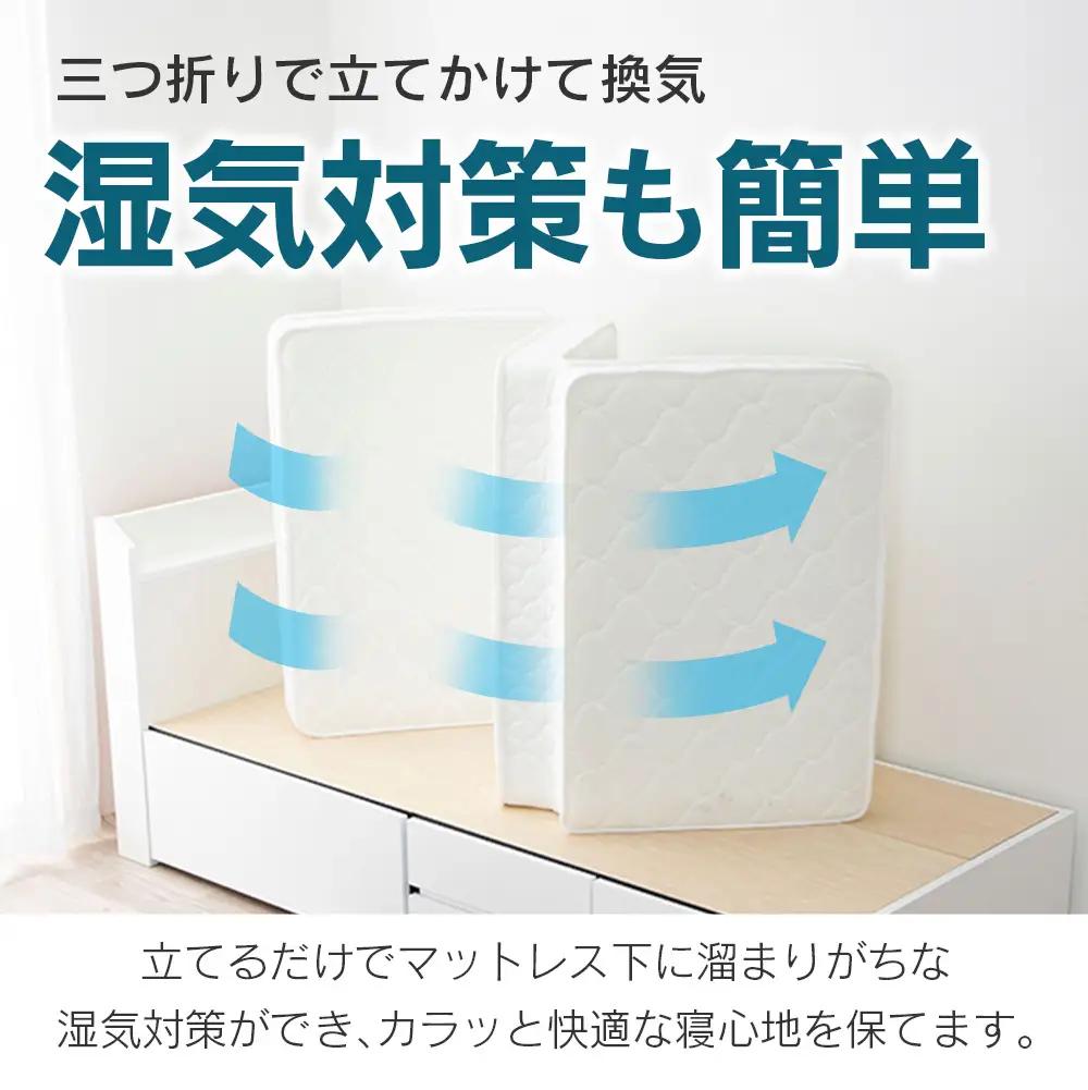 三つ折り ポケットコイルマットレス セミダブル 源ベッド 薄型 厚み13cm 両面仕様_CH041_227