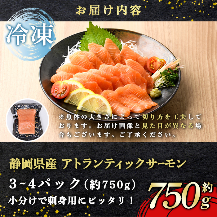 日本初 完全陸上養殖 静岡県小山町産 アトランティックサーモン 冷凍 3～4P 約750g｜ サーモン 冷凍 アトランティックサーモン