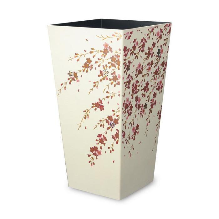 【ふるさと納税】蒔絵調 ダストボックス L角 9.5L 桜ホワイト タツクラフト 【Tk148】 | インテリア 収納 ゴミ箱
