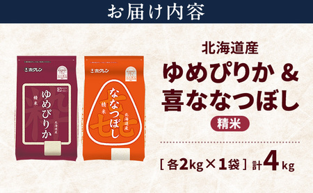 食べ比べセット ゆめぴりか ななつぼし 精米 北海道産 【各2kg 計4kg】