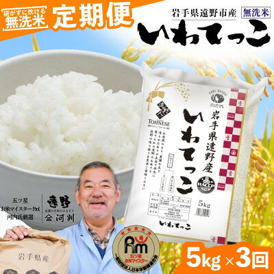 【ふるさと納税】【毎月定期便】〈無洗米〉岩手県 遠野市産 いわてっこ 5kg 【 コメマルシェ 河判 】全3回【4089955】