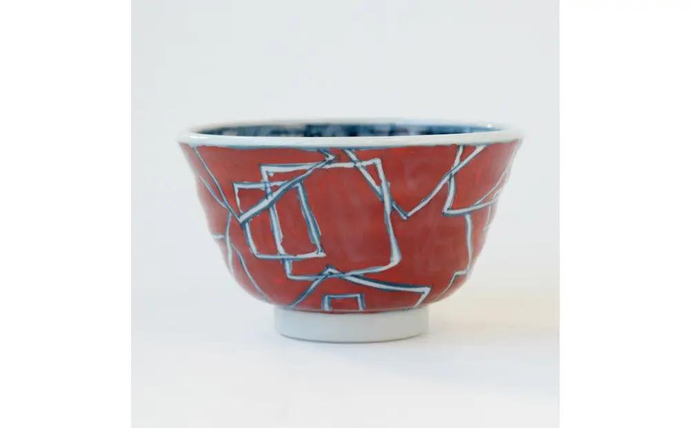 【たち吉】山水角幾何文飯茶碗（朱）京都 茶碗 陶芸品 人気 おすすめ