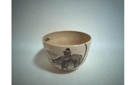 【伝統工芸品 清水焼】京絵付け茶碗「騎牛帰家3」（伝統工芸茶碗 お茶碗 陶器）