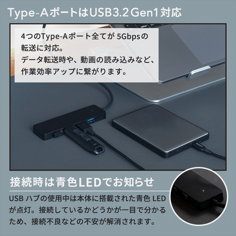 Owltech(オウルテック) 1つのType-Cポートで複数の周辺機器が使える USB3.2 Gen1 Type-A×4 ノイズ対策済み Type-C USBハブ OWL-UCHU3A4-SI シル