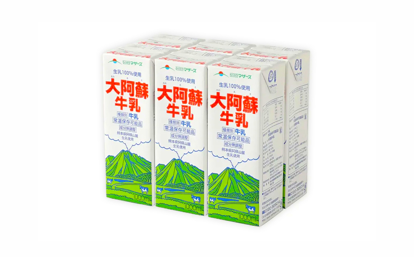 【全6回定期便】大阿蘇 牛乳 1000ml 紙パック(6本入) / 阿蘇 熊本 乳牛 生乳 ミルク 無調整 自然 らくのう【合同会社 たべたせいか】 [BHBY025]