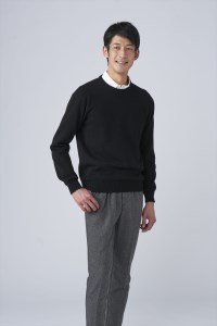 日本製 カシミヤ100% クルーネック ブラック 2Lサイズ [2648]
