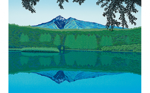 「緑映　利尻」  【 版画 額付 小川手漉和紙 小暮真望 東松山 埼玉県 】