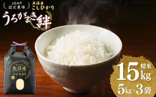 【JGAP認証農場】令和7年産 魚沼産コシヒカリ 精米15kg(5kg×3袋) うちがまき絆 | 新潟県産 コシヒカリ お米 米 おこめ こめ コメ こしひかり 精米 白米 魚沼産 ブランド米 人気 おすすめ 産地直送【0002-UK03-02】