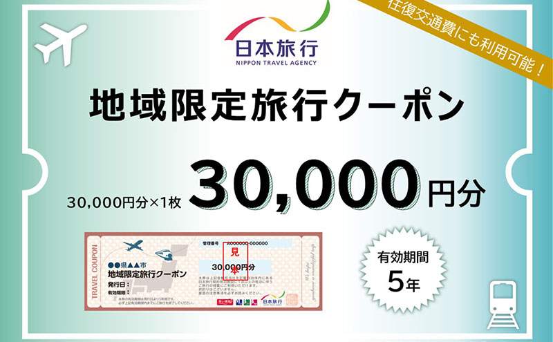 兵庫県三田市　日本旅行 地域限定旅行クーポン 30000円分 旅行 宿泊 旅行券 旅行クーポン クーポン券 宿泊費 交通費 観光 体験 精算 お出かけ 冬休み 夏休み 人気 ふるさと納税 ふるさと 人気 おすすめ 送料無料 兵庫県 三田市 [3d28bae370001]