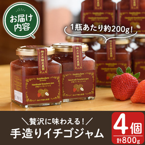 No.1182 手造りイチゴジャム(約200g×4本) 国産 九州産 鹿児島県産 いちご イチゴ 苺 ジャム フルーツ 果物 手作り 手造り 調味料 小分け 贈答 プレゼント 着色料無添加 保存料無添