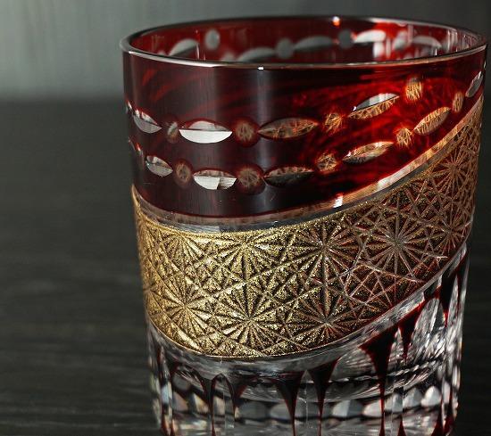 金帯切子グラス（漆技） レッド ［NF197］