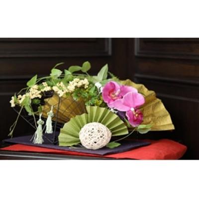 ふるさと納税 北上市 【空気をキレイにするお花】扇とラン フラワーアレジメント お正月やお祝いに