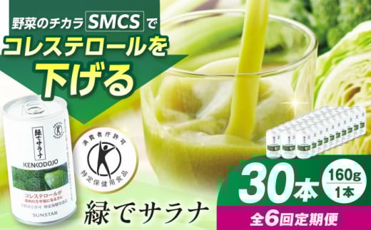 【定期便6回】サンスター 緑でサラナ 30本セット 160g 野菜ジュース 青汁 サラナ 缶 ケース まとめ買い 健康 特定保健用食品 トクホ コレステロール 保存料不使用 無添加 国産 長期保存 常温 防災 ギフト 定期便 大阪府高槻市/サンスター[AOAD007]