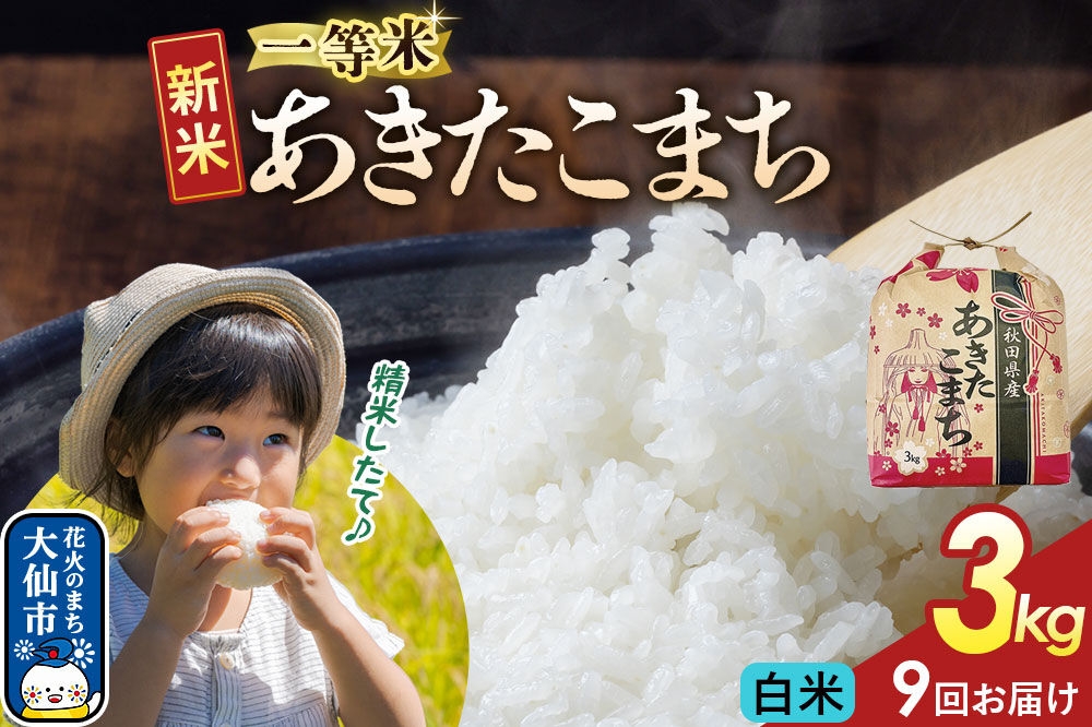 《新米》 《定期便9ヶ月》あきたこまち 一等米【白米】3kg 秋田県産 令和8年産 こまちライン 秋田県 大仙市産 [こまちライン あきたこまち ブランド米 お米 白米 精米 米どころ 秋田 秋田県産]