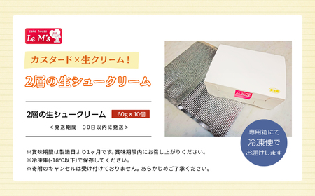カスタード×生クリーム！2層の生シュークリーム10個入り 洋菓子 クリーム  お菓子 贈り物 ご当地 プレゼント ギフト 冷凍 大容量 おすすめ お中元 お歳暮 ギフト 送料無料 二本松市 ふくしま 