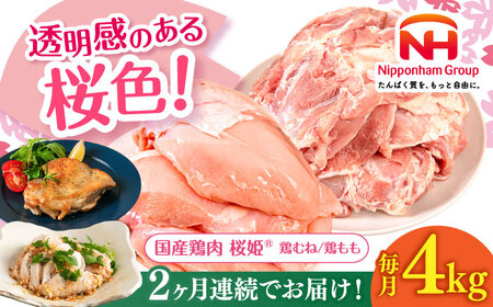 【全2回定期便】桜姫 鶏むね＆鶏ももセット 計4kg （鶏むね・鶏もも 各2kg）【東日本フード株式会社】 桜姫 鶏肉 鶏 とり肉 もも肉 鶏もも むね肉 鶏むね 冷凍 北海道 [AXBM044]