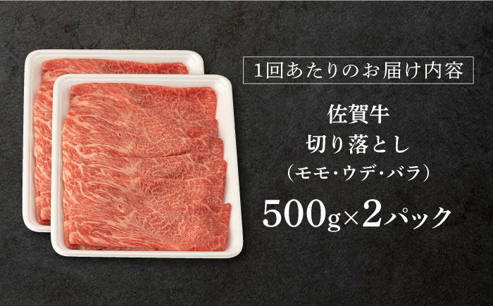 【3回定期便】 佐賀牛 切り落とし 1kg (500g x2P 総計 3.0kg)【桑原畜産】 NAB053