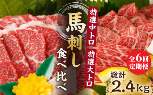 【6回定期便】特選霜降り馬刺し 中トロ大トロ2種食べ比べセット 計400g（各2pc）＋タレ大 馬刺し 特選霜降り馬刺し 馬刺し 馬肉 桜肉 馬 肉 特選 霜降り 中トロ 大トロ タレ付き 冷凍 おつまみ 刺身 九州 熊本県 特産品 山鹿 送料無料【馬刺しの郷 民守】[ZBL079]