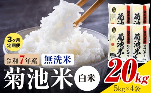 【3ヶ月定期便】 熊本県産 菊池米 白米 無洗米 20kg 1袋5kg 米 お米 令和7年産 九州産 熊本県産 送料無料《お申込み翌月に出荷予定》 白米 米