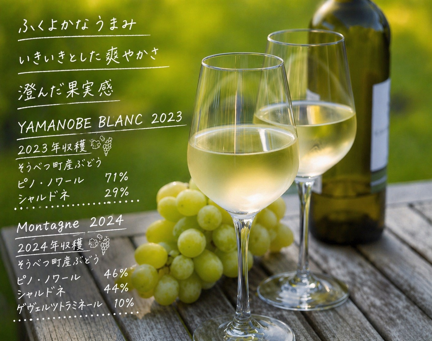 昭和新山ワイン　YAMANOBE BLANC 2023(ヤマノベブラン）とMontagne 2024 無濾過(モンターニュ） の各２本セット 白ワイン 辛口 壮瞥町産ぶどう100%    SBTQ01