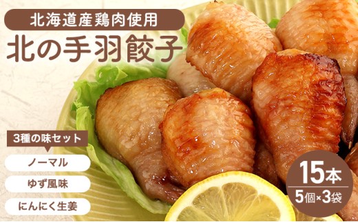 北海道産鶏肉を使った手羽先餃子【北の手羽ぎょうざ】15個セット(5個×3袋)≪配送地域限定≫【53101】