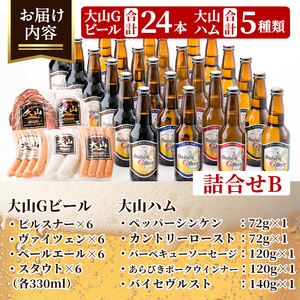 ＜数量限定＞大山Gビール・大山ハム詰合せB 鳥取県 大山 ビール クラフトビール 地ビール ご当地ビール お酒 アルコール 大山ハム ソーセージ ウインナー ベーコン 肉加工品 家飲み プレゼント ギ