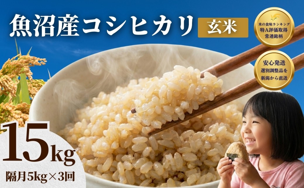 
                  先行予約 魚沼産コシヒカリ 玄米 定期便 5kg×3回【計15kg】 隔月お届け 令和8年産 石抜き済 選別調整済 米太 | 2ヶ月に1回 新潟県産 こしひかり 魚沼玄米 健康 腸活 食物繊維 ダイエット 15キロ 産地直送【0020-KT18DB00】
                