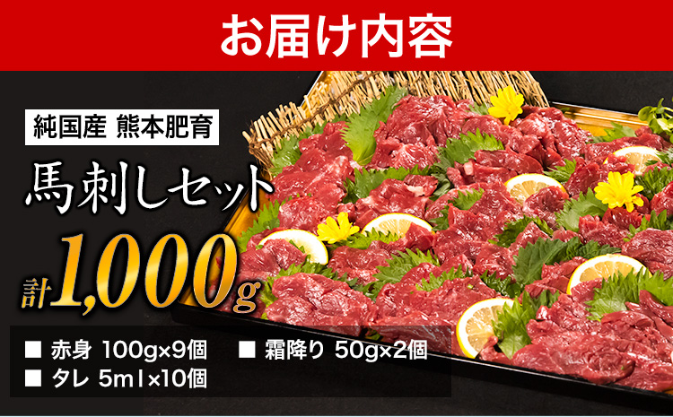 馬刺し1kg 赤身馬刺し900g＋霜降り馬刺し100g【純国産】 タレ付き 《30日以内に出荷予定(土日祝除く)》---oz_fjst1000_30d_r7_29000_1kg---