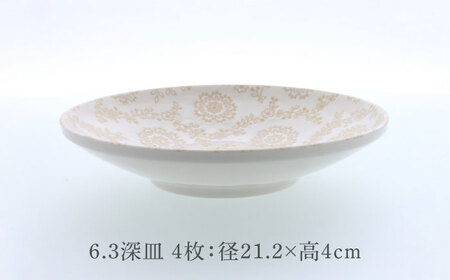 【美濃焼】ロイヤルレース 切立リム型 6.3深皿 4点セット【カネ定製陶】 プレート 皿 レース[MEI262]