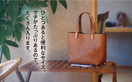 手縫いのmini トート ( ブラック / キャメル ) 糸島市 / BLESS 鞄 レザー トートバッグ かばん 革製品 革 プルアップレザー メンズ レディース ブラック ブラウン [AAA023