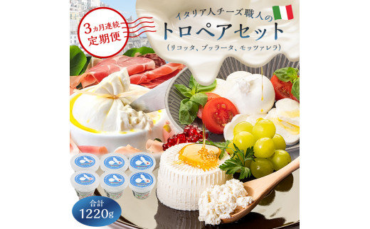 【定期便】トロペアセット ジャパンチーズアワード2022受賞品3種（リコッタ Ricotta 250g×2、ブッラータ Burrata 180g×2、モッツァレラ Mozzarella 180g×2）(3カ月連続お届け)【 岐阜県 可児市 受賞 チーズ ナチュラルチーズ フレッシュ 手作り ハンドメイド 乳製品 セット】