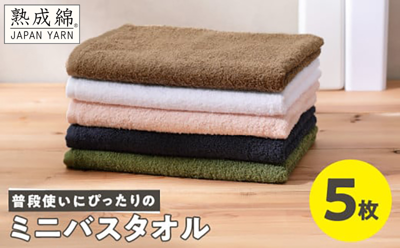 普段使いにぴったり ミニバスタオル 5枚【泉州タオル 国産 吸水 たおる 普段使い 無地 シンプル 日用品 家族 ファミリー】 knt0042-1