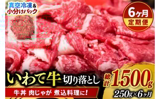 ＼6ヶ月連続 定期便／ 切り落とし 肉 牛肉 小分け 真空冷凍 いわて牛 250g (総計 1500g) 岩手県産 和牛 牛肉 黒毛 和牛 切り落とし肉 大容量 肉 すき焼き 肉じゃが 煮込み 煮物 赤身 国産牛 小分け 冷凍 数量限定 (AB095)