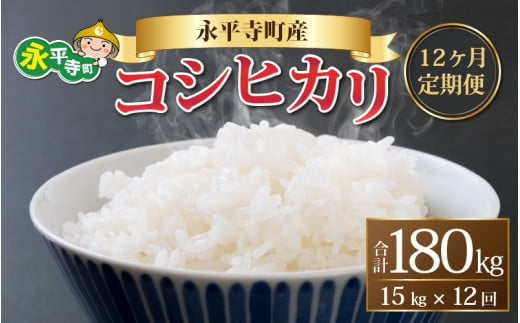 【12ヶ月連続お届け】【白米】 令和5年度産 永平寺町産 コシヒカリ 15kg×12ヶ月（計180kg） [M-033086]