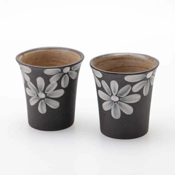 【波佐見焼】まろやかシリーズ 黒一珍 花絵 酒器 5点セット 食器 皿 【國右エ門窯】 [VB12]  父の日 波佐見焼