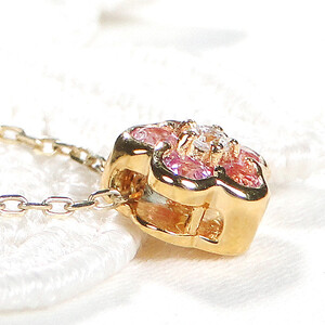6-3 ネックレス K18YG ピンクサファイア ダイヤモンド 0.06ct フラワーモチーフ 桜 リバーシブル ペンダント 伏せ込み 裏 ダイヤ【f171-k18yg-psa】