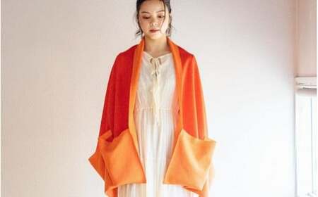 リバーシブル和紙ストール CLEMATIS 折り返しポケット レッド