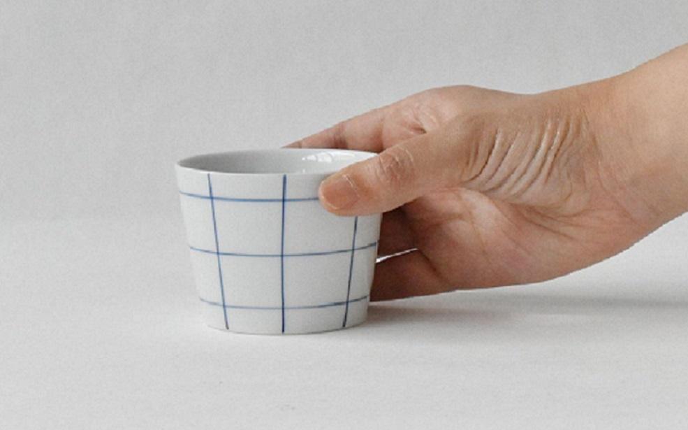 【AB584】【波佐見焼】es cup チェックBU 〈S〉 【西海陶器】5　45406