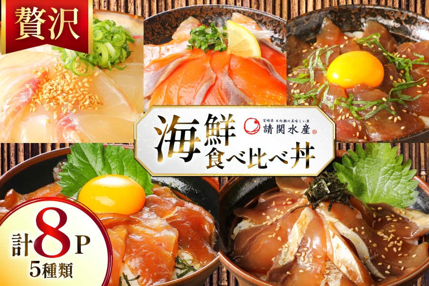 
                  海鮮丼 漬丼 全5種 8食 セット [請関水産 宮崎県 日向市 452061675] ブリ マダイ マグロ サーモン カツオ 海鮮丼の具 海鮮丼セット 食べ比べ 冷凍 漬け丼 簡単 個包装 時短 お茶碗盛り
                