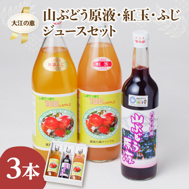 【ふるさと納税】 大江の恵 山ぶどう原液(500ml) 紅玉・ふじ(各1L) ジュースセット 飲料類 果汁飲料 ドリンク 果汁100% レビューキャンペーン