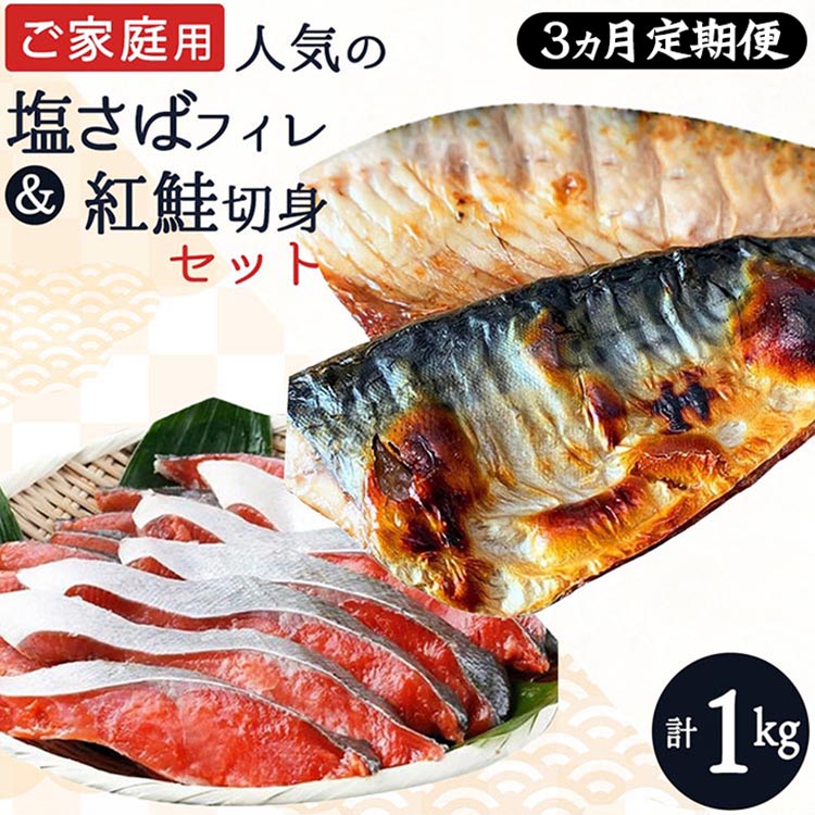 〈毎月定期便〉【ご家庭用訳あり】人気の塩さばフィレ&紅鮭切身セット計1kg 全3回