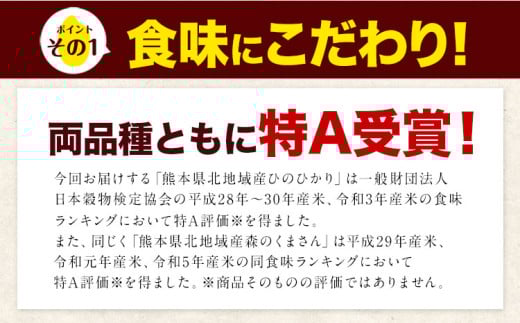 【3ヶ月定期便】米 令和6年産 無洗米 ひのひかり 森のくまさん 2種 食べ比べ 米 計20kg 各5kg×2袋 計4袋 《お申込み月の翌月から出荷開始》 ヒノヒカリ お米 こめ 熊本県産 精米 森く